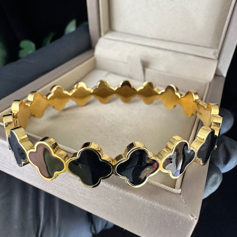 Gold and Black Clover Bracelet